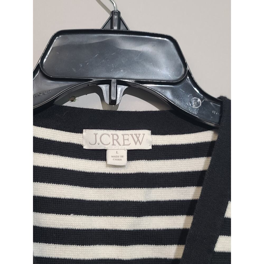 J.Crew Emilie Ribbed V-Neck Sweater Vest Black Stripe Gold Buttons Large GUC - Picture 3 of 4